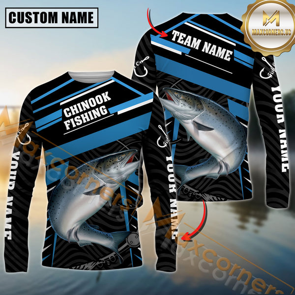 Maxcorners Chinook Fishing Blue Jersey Sport Pattern Personalized Name, Team Name 3D Shirts