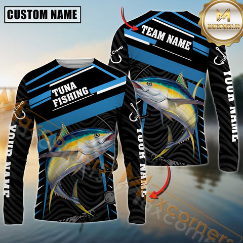 Maxcorners Tuna Fishing Blue Jersey Sport Pattern Personalized Name, Team Name 3D Shirts