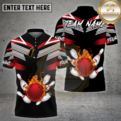 Maxcorners Bowling Fire Ball Strike Black Jersey Multi Options Personalized Name, Team Name 3D Shirt