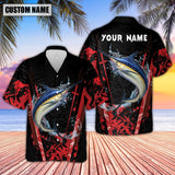 Maxcorners Marlin Fishing Red Smoke Pattern Sport Jersey Personalized Name Hawaiian Shirt