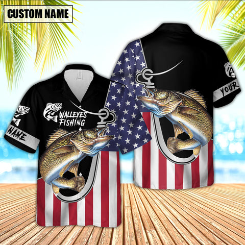 Maxcorner Walleyes Fishing Flag US Personalized 3D Hawaiian Shirt