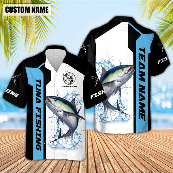 Maxcorners Tuna Fishing Premium Blue Line Sport Jersey Personalized Name And Team Name Hawaiian  Shirt