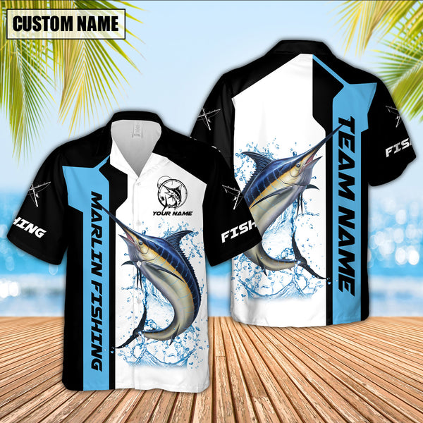 Maxcorners Marlin Fishing Premium Blue Line Sport Jersey Personalized Name And Team Name Hawaiian Shirt