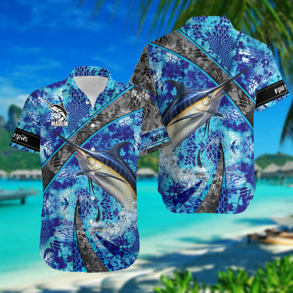 Maxcorners Fishing Marlin 3D Full Shirts Hawaiian Shirt