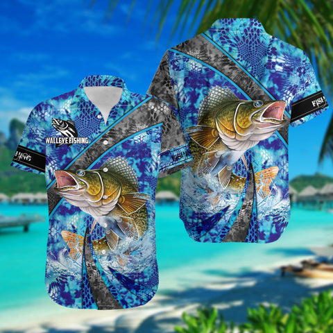 Maxcorners Fishing Walleyes 3D Full Shirts Hawaiian Shirt