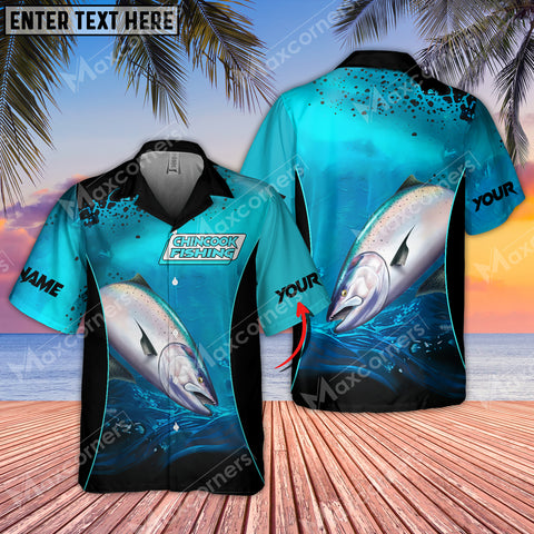 Max Corner  Chinook Fishing Deep Water Art Sport Jersey Style Personalized 3D Hawaiian Shirt