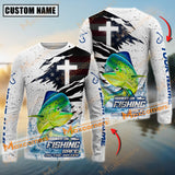 Maxcorners Mahi-Mahi Fishing Hooked On Fishing, Safe On The Water Sport Jersey Cross Pattern Personalized Name, Team Name Long Sleeve Shirt