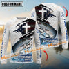 Maxcorners Fishing Hooked On Fishing, Safe On The Water Sport Jersey Cross Pattern Personalized Name, Team Name Long Sleeve Shirt (6 Fish Species)