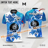 Maxcorners Bowling & Pins Thunder Premium Pattern Multicolor Option Customized Name, Team Name 3D Polo Shirt (4 Colors)