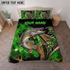 Maxcorners Fishing Neon Green Smoke Graphic Personalized Name Unisex 3D Bedding Set (13 Fish Species)