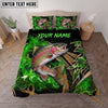 Maxcorners Fishing Neon Green Smoke Graphic Personalized Name Unisex 3D Bedding Set (13 Fish Species)