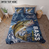 Maxcorners Fishing Blue Water Splash Legend Personalized Name Unisex 3D Bedding Set (13 Fish Species)