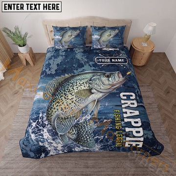 Maxcorners Fishing Blue Water Splash Legend Personalized Name Unisex 3D Bedding Set (13 Fish Species)