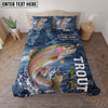 Maxcorners Fishing Blue Water Splash Legend Personalized Name Unisex 3D Bedding Set (13 Fish Species)