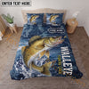 Maxcorners Fishing Blue Water Splash Legend Personalized Name Unisex 3D Bedding Set (13 Fish Species)