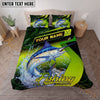 Maxcorners Fishing Neon Green Water Splash Personalized Name Unisex 3D Bedding Set (13 Fish Species)