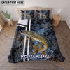 Maxcorners Fishing Black Tactical Pattern Water Splash Personalized Name Unisex 3D Bedding Set (13 Fish Species)