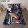 Maxcorners Fishing Black Tactical Pattern Water Splash Personalized Name Unisex 3D Bedding Set (13 Fish Species)