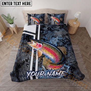 Maxcorners Fishing Black Tactical Pattern Water Splash Personalized Name Unisex 3D Bedding Set (13 Fish Species)