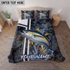 Maxcorners Fishing Black Tactical Pattern Water Splash Personalized Name Unisex 3D Bedding Set (13 Fish Species)