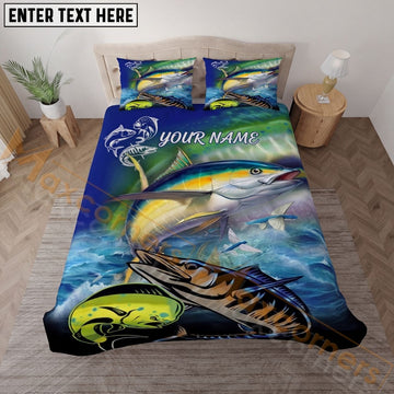 Maxcorners Fishing Colorful Deep Sea Adventure Personalized Name Unisex 3D Bedding Set