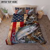 Maxcorners Fishing American Flag Camouflage Water Splash Personalized Name Unisex 3D Bedding Set (13 Fish Species)