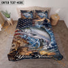 Maxcorners Fishing American Flag Ocean Adventure Personalized Name Unisex 3D Bedding Set (13 Fish Species)