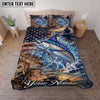 Maxcorners Fishing American Flag Ocean Adventure Personalized Name Unisex 3D Bedding Set (13 Fish Species)