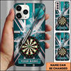 Maxcorners Darts Phone Case Union Jack British Flag Metallic Frame Shattered Glass Steel Arrow Personalized Name Multi Options Cover (7 Colors)