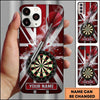 Maxcorners Darts Phone Case Union Jack British Flag Metallic Frame Shattered Glass Steel Arrow Personalized Name Multi Options Cover (7 Colors)