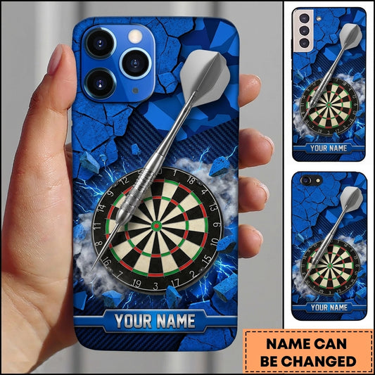 Maxcorners Darts Phone Case Single Steel Arrow Bullseye Electric Lightning Bolts Cracked Concrete Background Personalized Name Multi Options Cover (7 Colors)