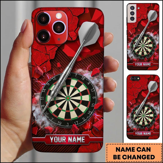 Maxcorners Darts Phone Case Single Steel Arrow Bullseye Electric Lightning Bolts Cracked Concrete Background Personalized Name Multi Options Cover (7 Colors)