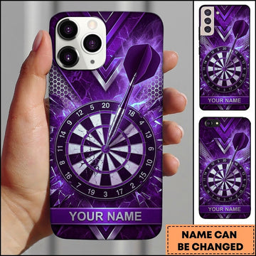 Maxcorners Darts Phone Case Steel Arrow Hit Bullseye Chevron Grid Hexagon Mesh Shattered Glass Frame Personalized Name Multi Options Cover (7 Colors)