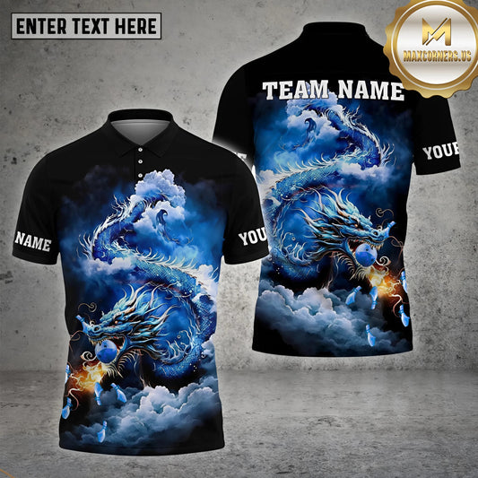 Maxcorners Billiard Dragon Multicolor Options Personalized Name, Team Name 3D Polo Shirt (4 Colors)