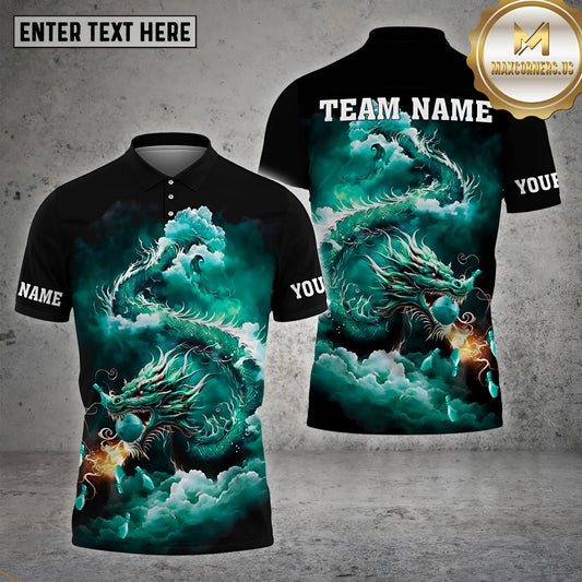 Maxcorners Flying Dragon Bowling Jersey Multicolor Customized Name, Team Name 3D Polo Shirt (4 Colors)