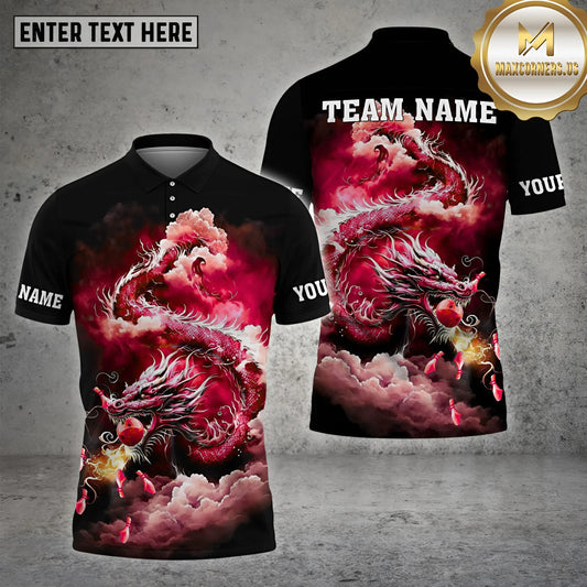 Maxcorners Billiard Dragon Multicolor Options Personalized Name, Team Name 3D Polo Shirt (4 Colors)