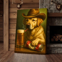 Maxcorners Funny Cowboy Dog Wall Art – Funny Beer & Smoking Canvas For Hunters, Bar & Man Cave Decor