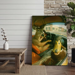Maxcorners Wild Road Trip Canvas Wall Art – Deer & Duck Adventure Scene – Quirky Rustic Cabin Decor