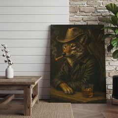 Maxcorners Coyote Cowboy Bar & Whiskey Canvas – Great Hunting Gift for Hunters & Rustic Western Decor