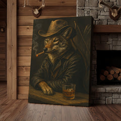 Maxcorners Coyote Cowboy Bar & Whiskey Canvas – Great Hunting Gift for Hunters & Rustic Western Decor