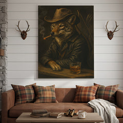 Maxcorners Coyote Cowboy Bar & Whiskey Canvas – Great Hunting Gift for Hunters & Rustic Western Decor