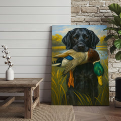 Maxcorners Hunting Dog Canvas Wall Art – Black Labrador Retriever with Duck, Rustic Cabin & Man Cave Decor