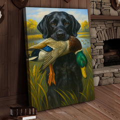 Maxcorners Hunting Dog Canvas Wall Art – Black Labrador Retriever with Duck, Rustic Cabin & Man Cave Decor