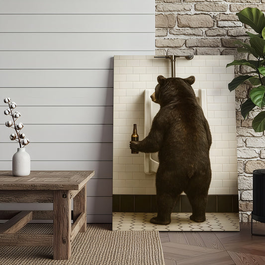 Maxcorners Funny Black Bear Canvas Wall Art – Hilarious Bathroom Humor Decor – Rustic Cabin Lodge Gag Gift – Quirky Hunting Camp Animal Artwork
