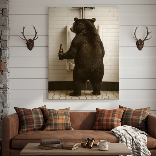 Maxcorners Funny Black Bear Canvas Wall Art – Hilarious Bathroom Humor Decor – Rustic Cabin Lodge Gag Gift – Quirky Hunting Camp Animal Artwork