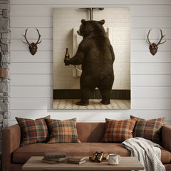 Maxcorners Funny Black Bear Canvas Wall Art – Hilarious Bathroom Humor Decor – Rustic Cabin Lodge Gag Gift – Quirky Hunting Camp Animal Artwork