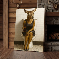 Maxcorners Funny Doe Canvas Wall Art – Hilarious Bathroom Humor Decor – Rustic Cabin Lodge Gag Gift