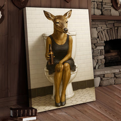 Maxcorners Funny Doe Canvas Wall Art – Hilarious Bathroom Humor Decor – Rustic Cabin Lodge Gag Gift