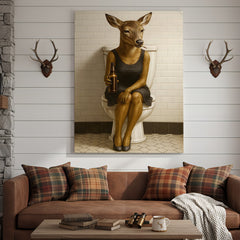 Maxcorners Funny Doe Canvas Wall Art – Hilarious Bathroom Humor Decor – Rustic Cabin Lodge Gag Gift