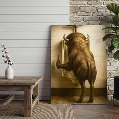 Maxcorners Funny Bison Canvas Wall Art - Rustic Bathroom Lodge Decor for Hunters - Unique Wildlife Cabin Print